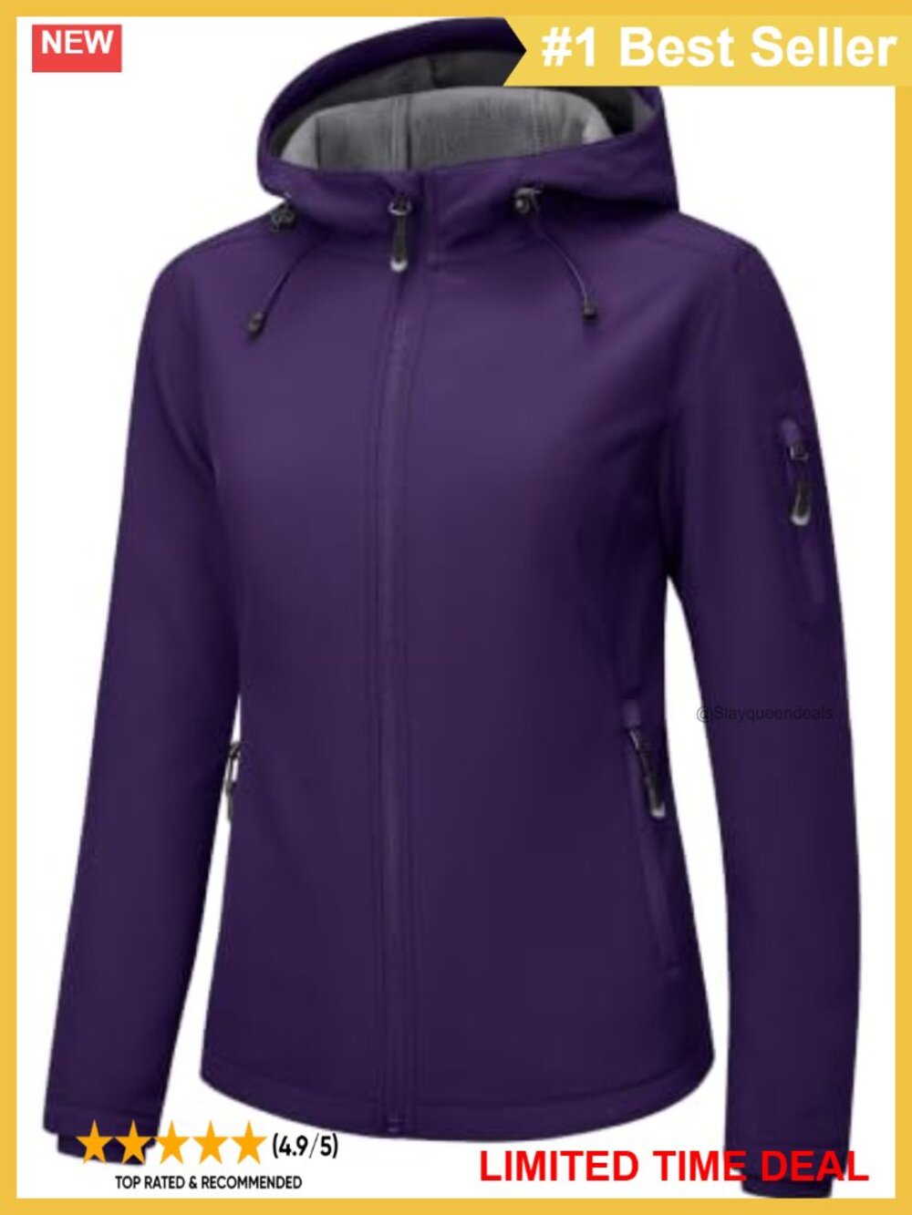 Women's Softshell Jacket Fleece Lined Water Resistant Hooded Coat